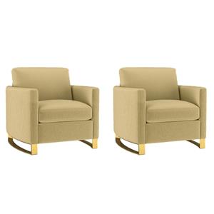 Pemberly Row Set of 2 Upholstered Curved Track Arm Chairs in Camel