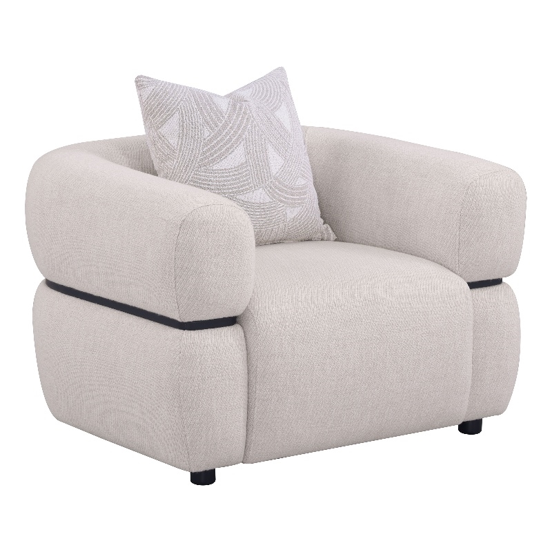 Pemberly Row Set of 2 Fabric Upholstered Round Arm Accent Chairs in Beige