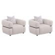 Pemberly Row Set of 2 Fabric Upholstered Round Arm Accent Chairs in Beige