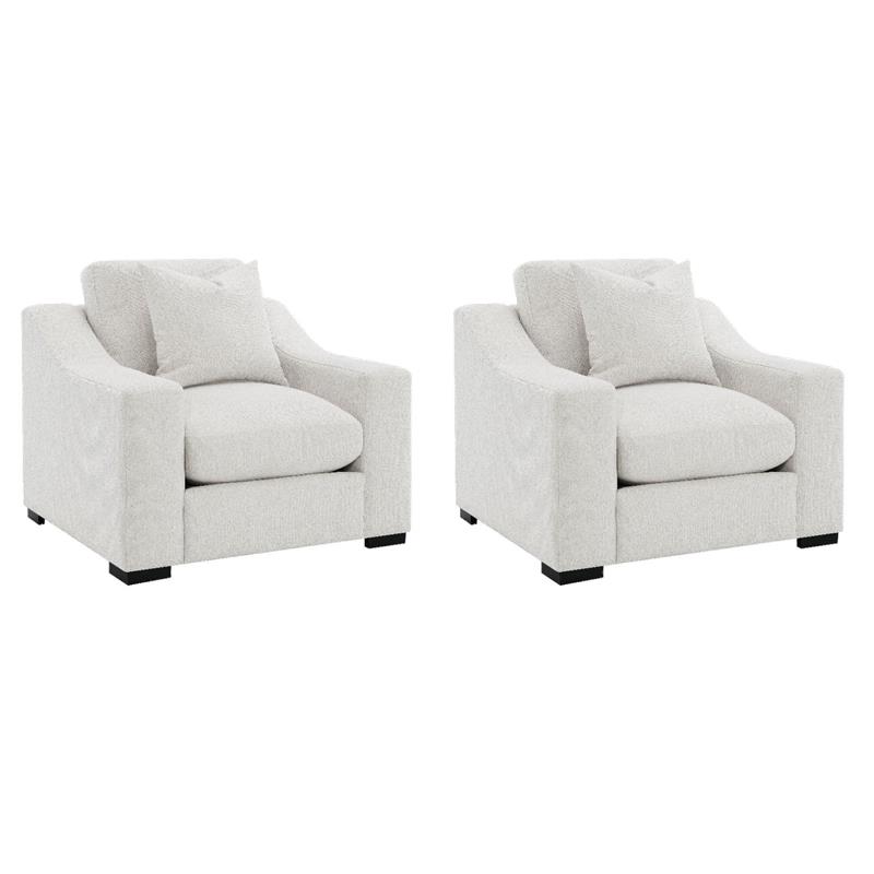 Pemberly Row Set of 2 Fabric Upholstered Track Arm Accent Chairs in Sand