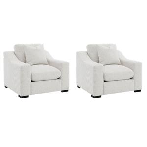 Pemberly Row Set of 2 Fabric Upholstered Track Arm Accent Chairs in Sand