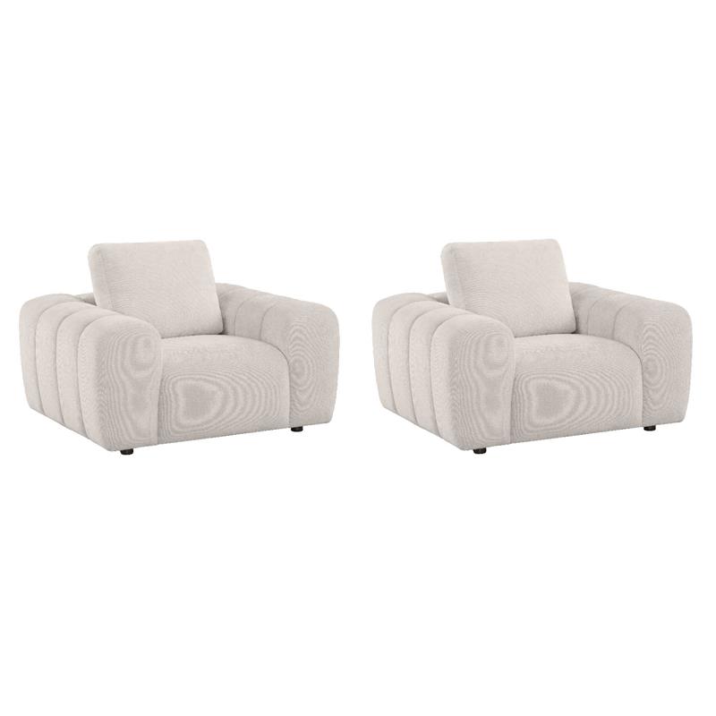Pemberly Row Set of 2 Chenille Upholstered Wide Arm Accent Chairs in Ivory