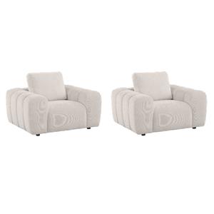 Pemberly Row Set of 2 Chenille Upholstered Wide Arm Accent Chairs in Ivory