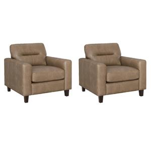 Pemberly Row Set of 2 Faux Leather Upholstered Track Arm Chairs in Brown