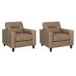 Pemberly Row Set of 2 Faux Leather Upholstered Track Arm Chairs in Brown