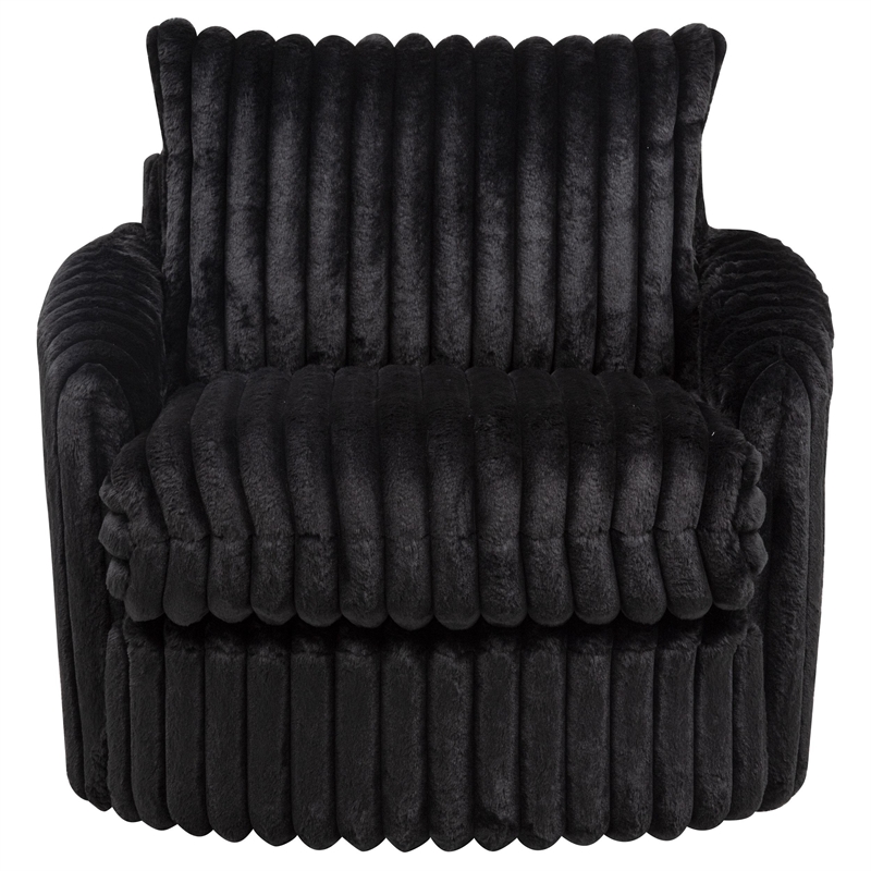 Pemberly Row Set of 2 Corduroy Fabric Swivel Accent Arm Chairs in Black