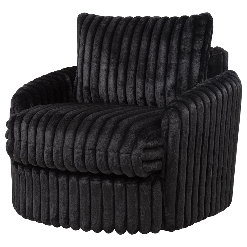 Pemberly Row Set of 2 Corduroy Fabric Swivel Accent Arm Chairs in Black