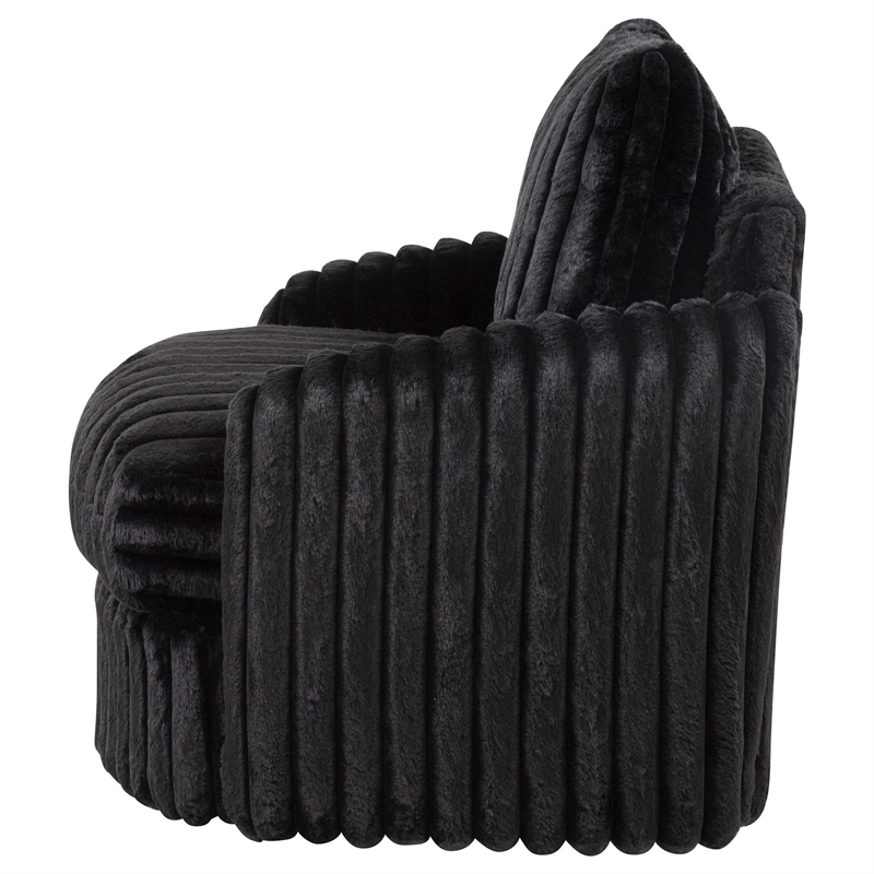 Pemberly Row Set of 2 Corduroy Fabric Swivel Accent Arm Chairs in Black