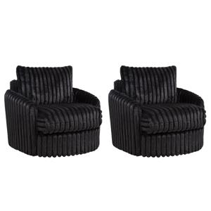 Pemberly Row Set of 2 Corduroy Fabric Swivel Accent Arm Chairs in Black