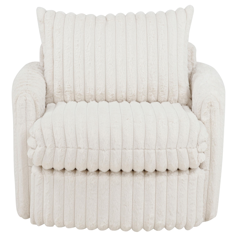 Pemberly Row Set of 2 Corduroy Fabric Swivel Accent Arm Chairs in Ivory