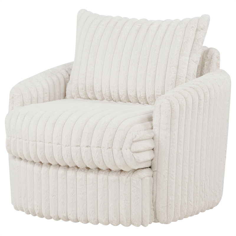 Pemberly Row Set of 2 Corduroy Fabric Swivel Accent Arm Chairs in Ivory