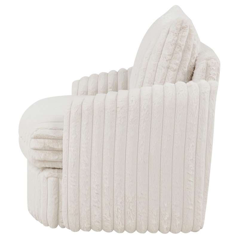 Pemberly Row Set of 2 Corduroy Fabric Swivel Accent Arm Chairs in Ivory