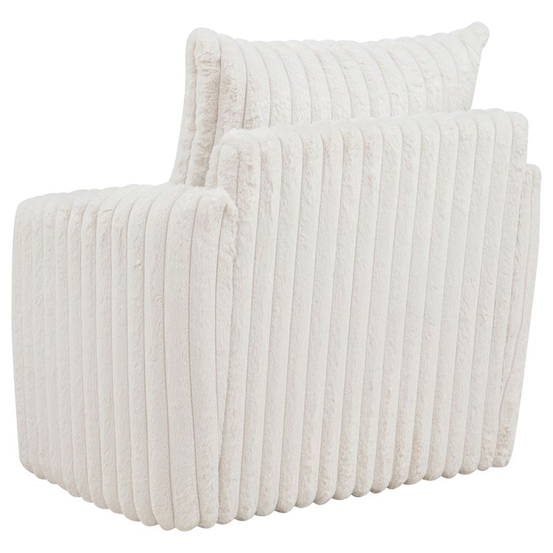 Pemberly Row Set of 2 Corduroy Fabric Swivel Accent Arm Chairs in Ivory
