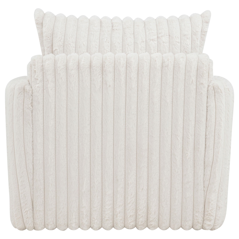 Pemberly Row Set of 2 Corduroy Fabric Swivel Accent Arm Chairs in Ivory