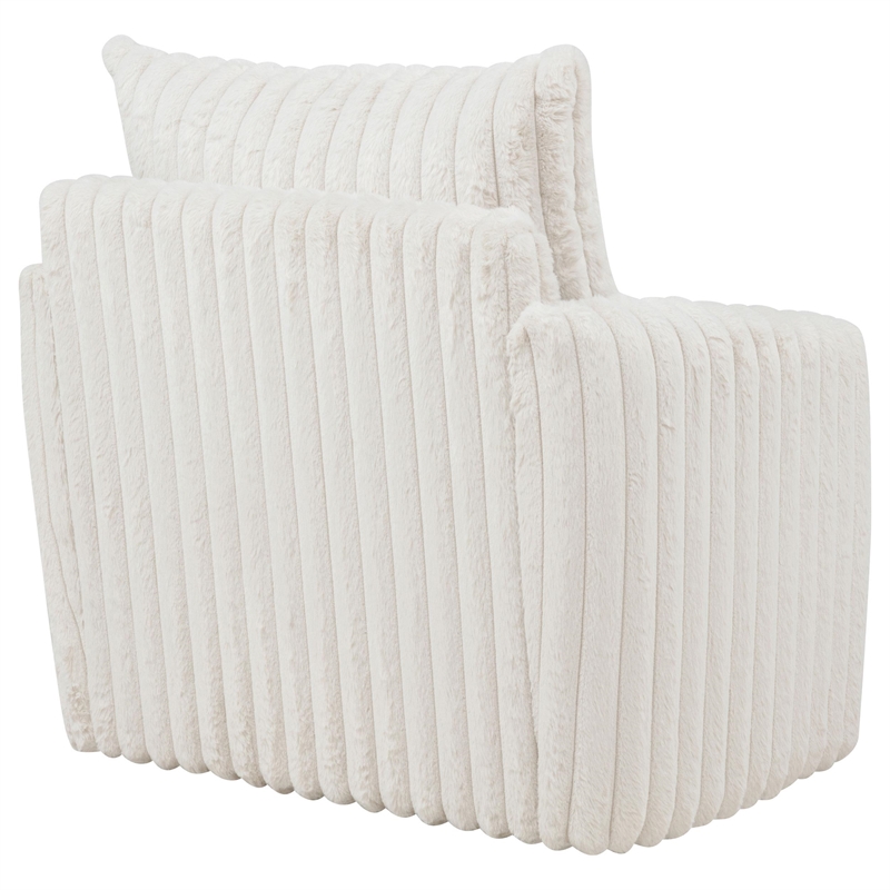 Pemberly Row Set of 2 Corduroy Fabric Swivel Accent Arm Chairs in Ivory