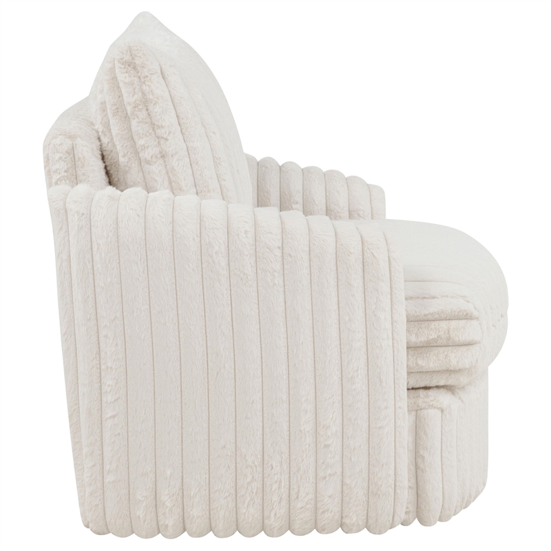 Pemberly Row Set of 2 Corduroy Fabric Swivel Accent Arm Chairs in Ivory