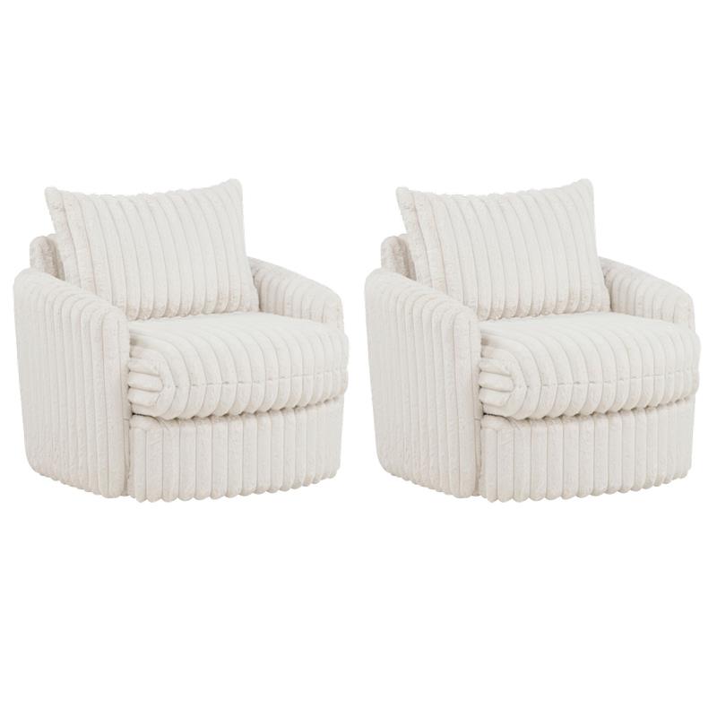 Pemberly Row Set of 2 Corduroy Fabric Swivel Accent Arm Chairs in Ivory