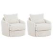 Pemberly Row Set of 2 Corduroy Fabric Swivel Accent Arm Chairs in Ivory