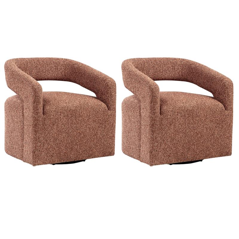 Pemberly Row Set of 2 Contemporary Fabric Swivel Accent Chairs in Berry