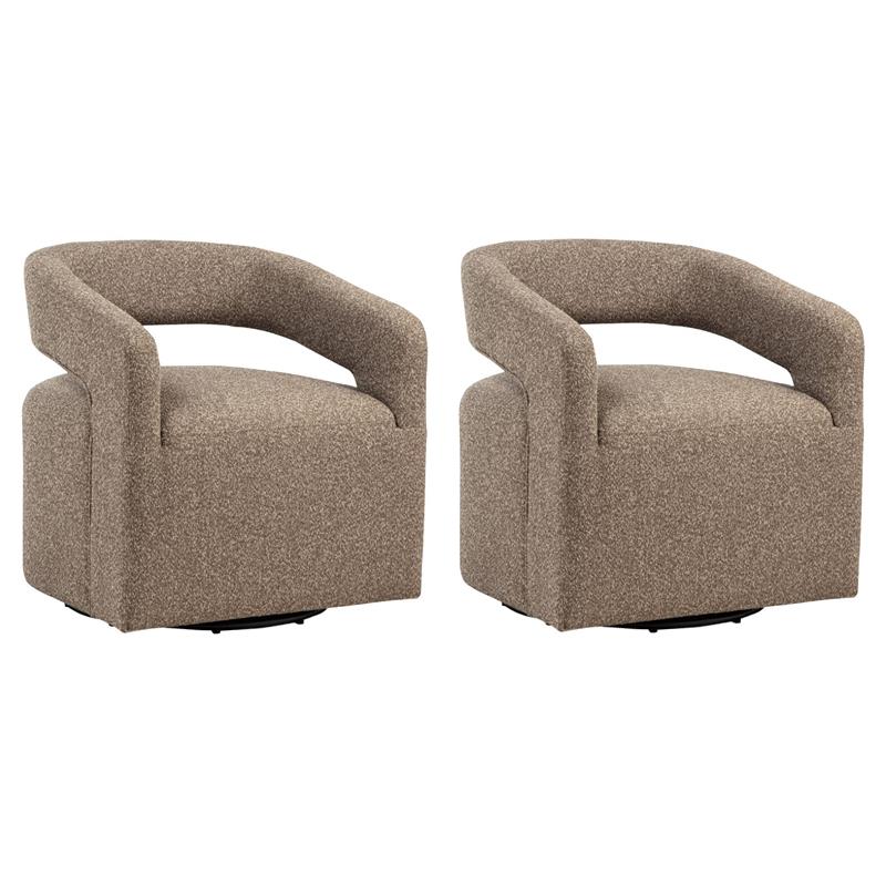Pemberly Row Set of 2 Fabric Swivel Accent Chairs in Rocky Road Brown