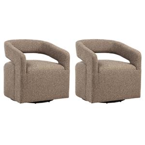 Pemberly Row Set of 2 Fabric Swivel Accent Chairs in Rocky Road Brown
