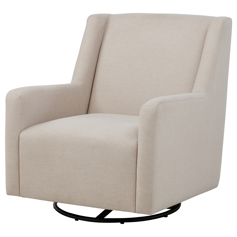 Pemberly Row Set of 2 Upholstered Fabric Swivel Glider Arm Chairs in Latte