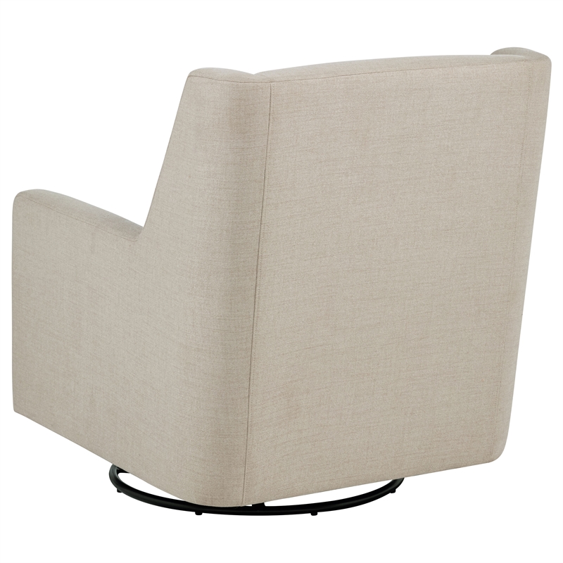 Pemberly Row Set of 2 Upholstered Fabric Swivel Glider Arm Chairs in Latte