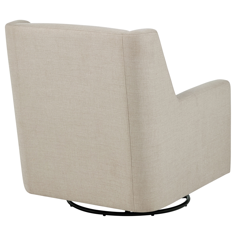Pemberly Row Set of 2 Upholstered Fabric Swivel Glider Arm Chairs in Latte