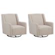 Pemberly Row Set of 2 Upholstered Fabric Swivel Glider Arm Chairs in Latte