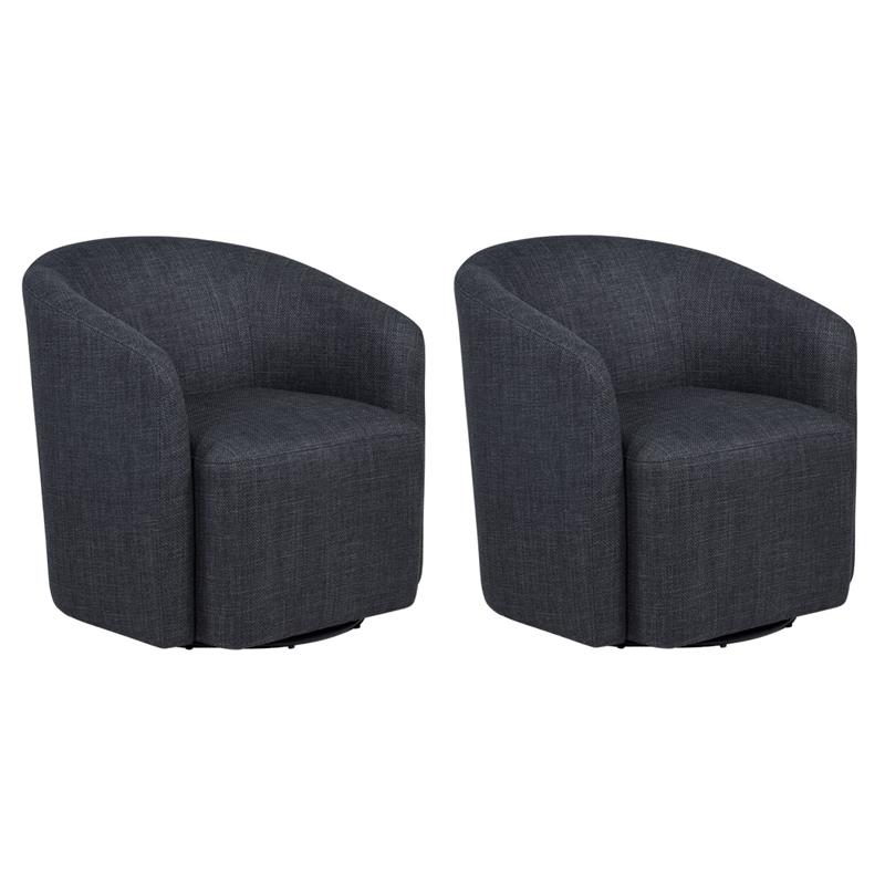 Pemberly Row Set of 2 Fabric Swivel Accent Chairs in Anthracite Gray