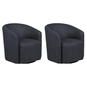 Pemberly Row Set of 2 Fabric Swivel Accent Chairs in Anthracite Gray