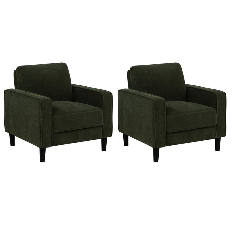 Pemberly Row Set of 2 Fabric Track Arm Accent Chairs in Matcha Green