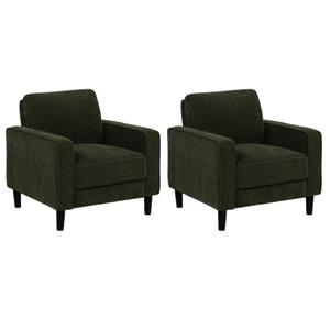 Pemberly Row Set of 2 Fabric Track Arm Accent Chairs in Matcha Green