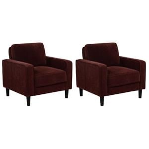 Pemberly Row Set of 2 Transitional Fabric Track Arm Accent Chairs in Rust