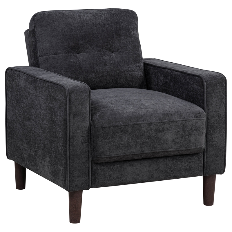 Pemberly Row Set of 2 Tufted Fabric Track Arm Accent Chairs in Steel Gray