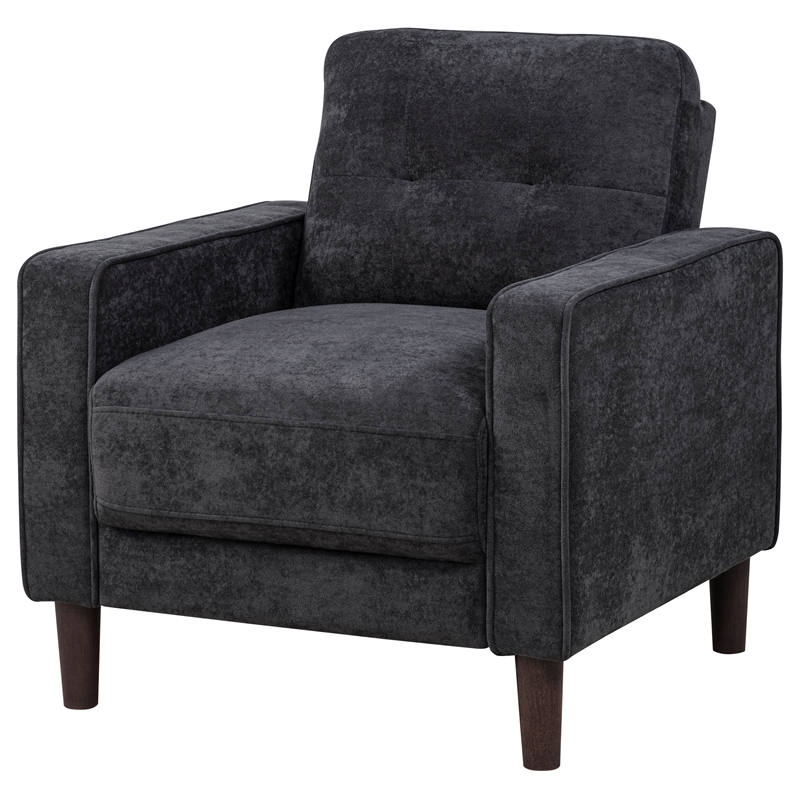 Pemberly Row Set of 2 Tufted Fabric Track Arm Accent Chairs in Steel Gray