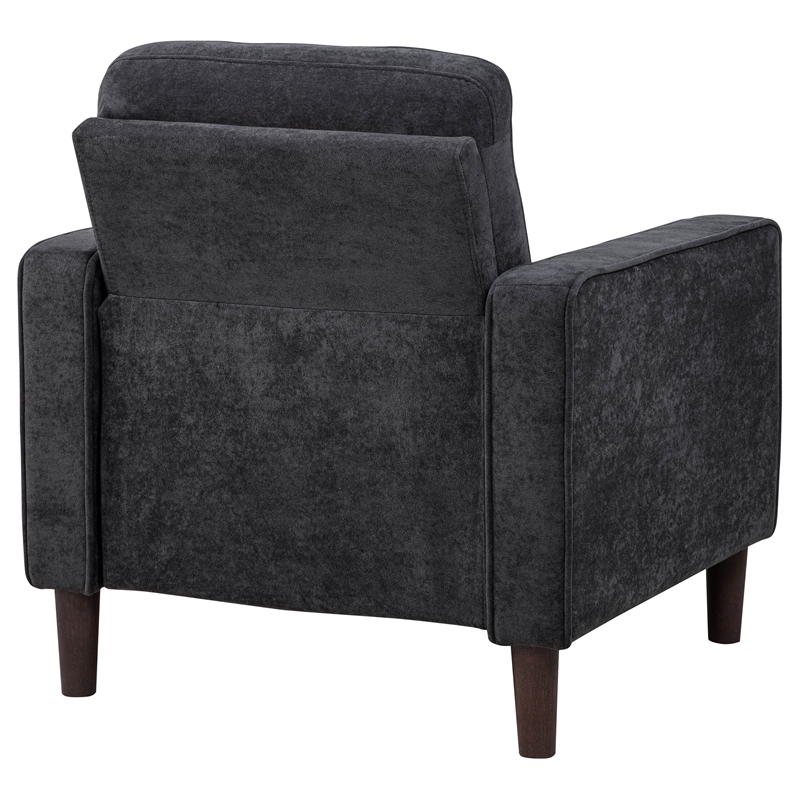 Pemberly Row Set of 2 Tufted Fabric Track Arm Accent Chairs in Steel Gray