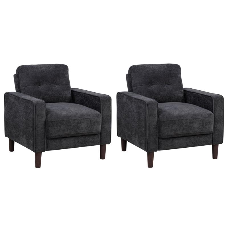 Pemberly Row Set of 2 Tufted Fabric Track Arm Accent Chairs in Steel Gray