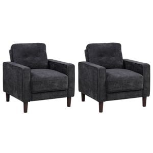 Pemberly Row Set of 2 Tufted Fabric Track Arm Accent Chairs in Steel Gray