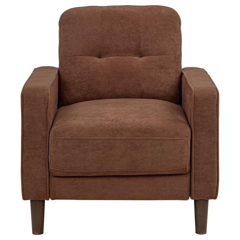 Pemberly Row Set of 2 Transitional Tufted Fabric Track Arm Accent Chairs in Rust