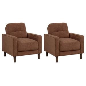 Pemberly Row Set of 2 Transitional Tufted Fabric Track Arm Accent Chairs in Rust