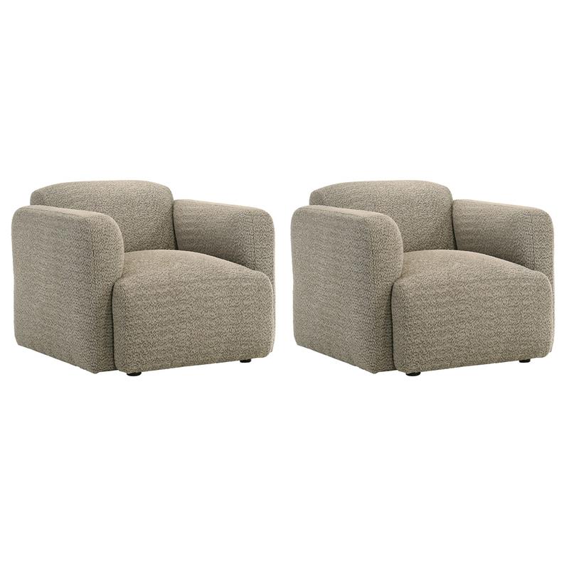 Pemberly Row Set of 2 Upholstered Fabric Track Arm Accent Chairs in Brown