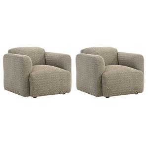 Pemberly Row Set of 2 Upholstered Fabric Track Arm Accent Chairs in Brown
