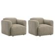 Pemberly Row Set of 2 Upholstered Fabric Track Arm Accent Chairs in Brown