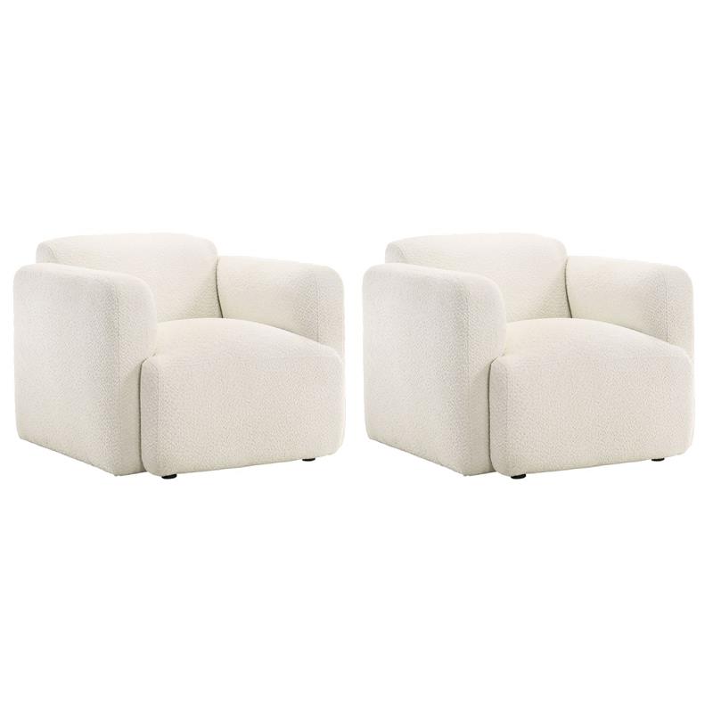 Pemberly Row Set of 2 Upholstered Fabric Track Arm Accent Chairs in White