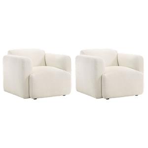 Pemberly Row Set of 2 Upholstered Fabric Track Arm Accent Chairs in White