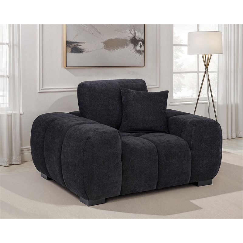 Pemberly Row Set of 2 Upholstered Fabric Track Arm Accent Chairs in Black