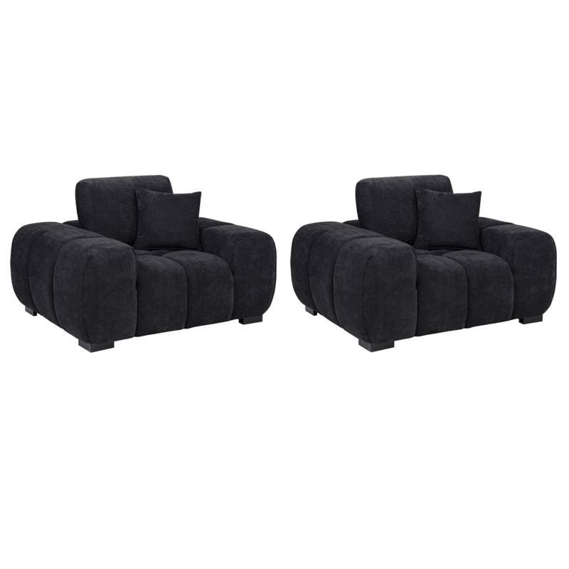 Pemberly Row Set of 2 Upholstered Fabric Track Arm Accent Chairs in Black
