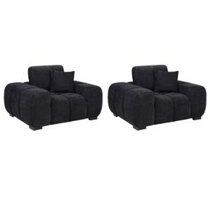 Pemberly Row Set of 2 Upholstered Fabric Track Arm Accent Chairs in Black