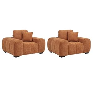 Pemberly Row Set of 2 Contemporary Fabric Track Arm Accent Chairs in Orange